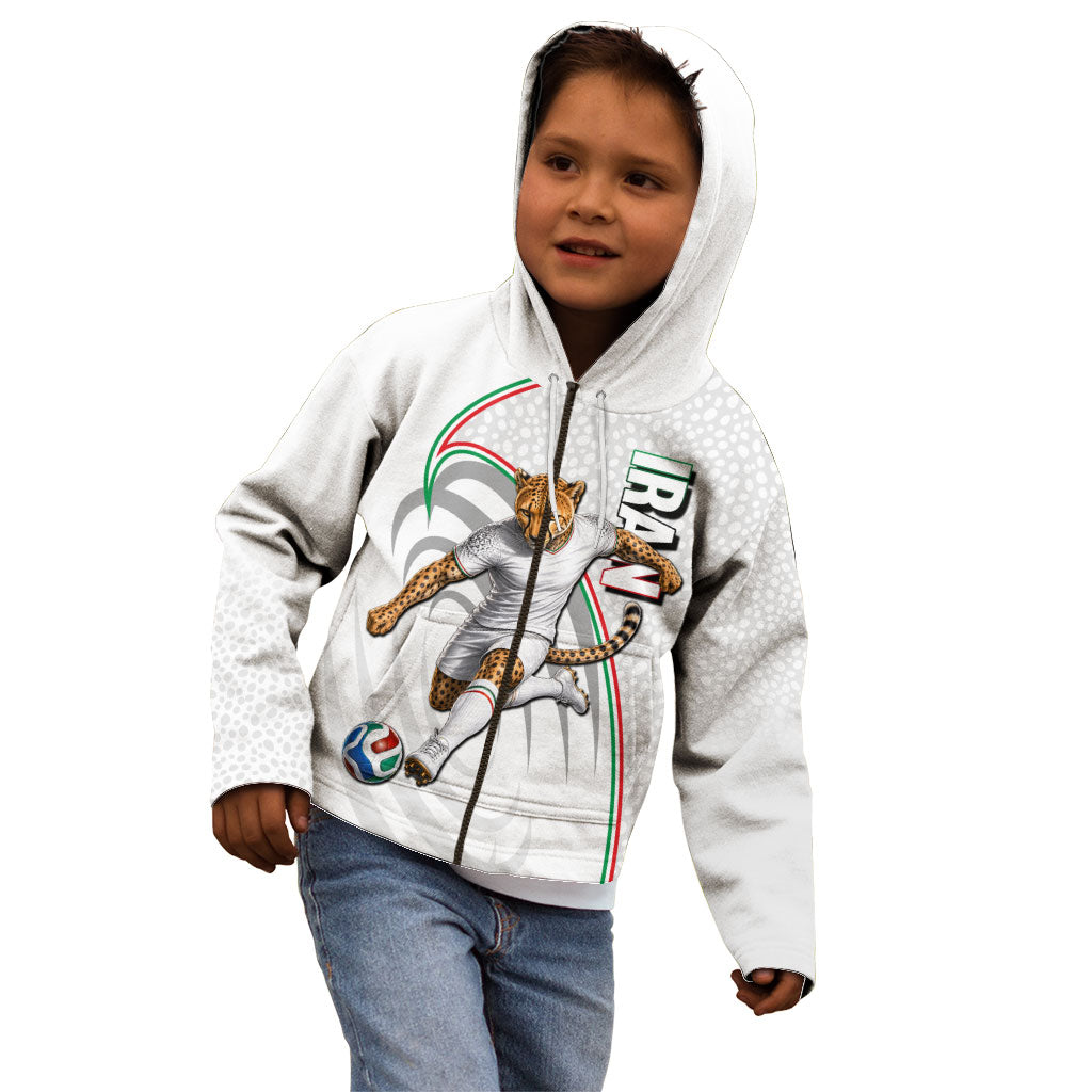 Personalized Iran Football Cheetah Kid Hoodie Team Melli Persian Soccer Graphic Art