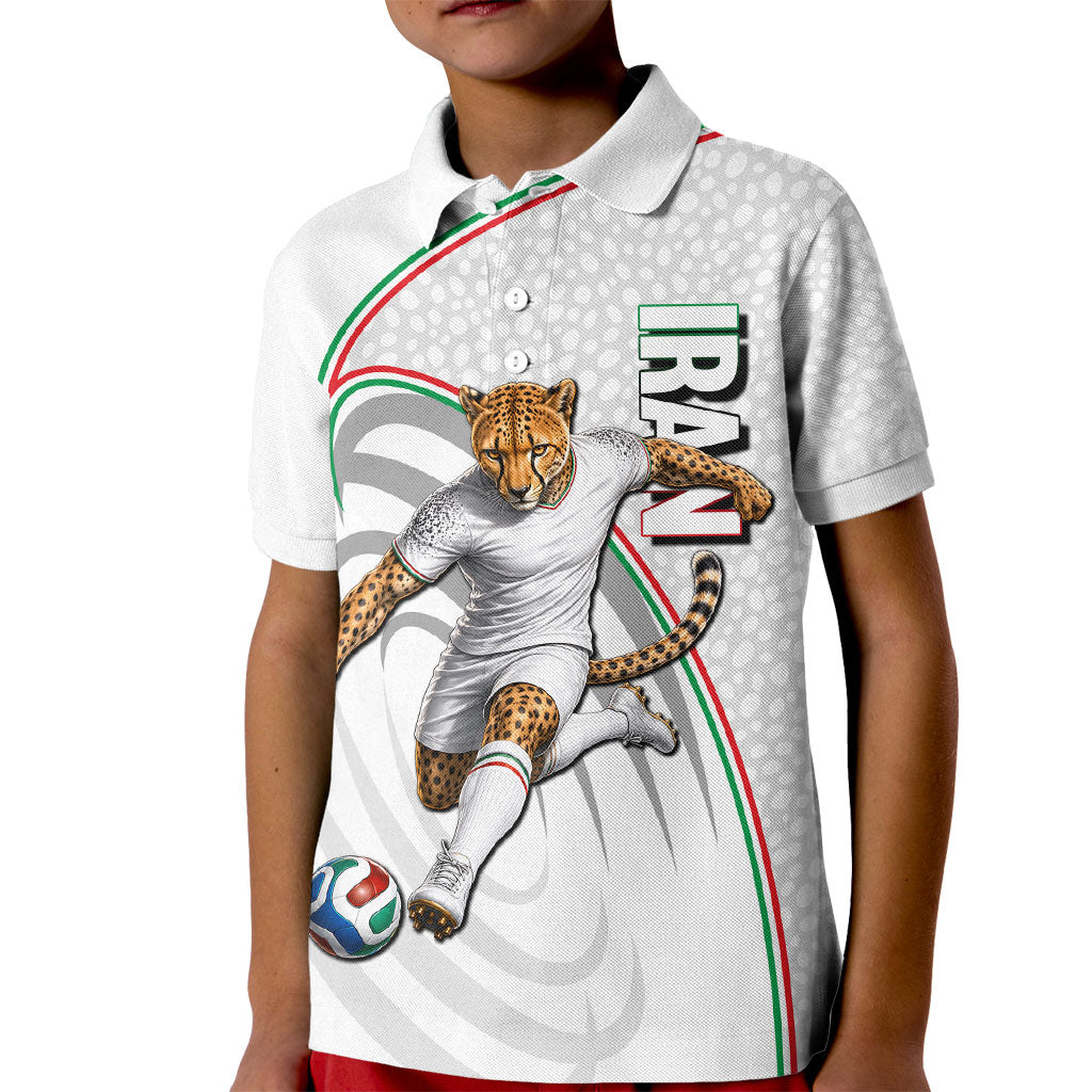 Personalized Iran Football Cheetah Kid Polo Shirt Team Melli Persian Soccer Graphic Art