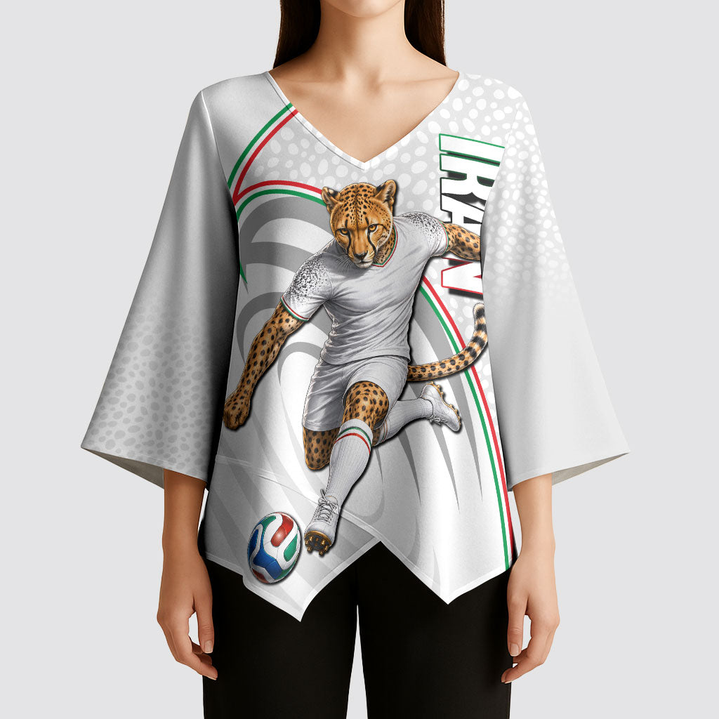 Personalized Iran Football Cheetah Kimono Sleeve Blouse Team Melli Persian Soccer Graphic Art