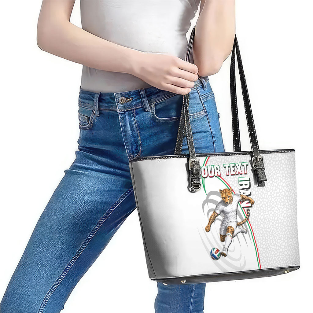 Personalized Iran Football Cheetah Leather Tote Bag Team Melli Persian Soccer Graphic Art