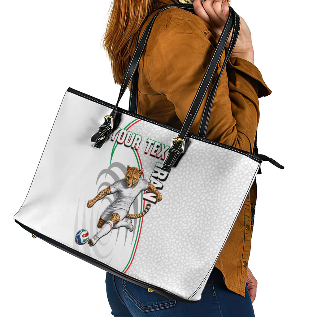 Personalized Iran Football Cheetah Leather Tote Bag Team Melli Persian Soccer Graphic Art