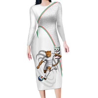 Personalized Iran Football Cheetah Long Sleeve Bodycon Dress Team Melli Persian Soccer Graphic Art