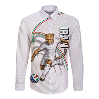Personalized Iran Football Cheetah Long Sleeve Button Shirt Team Melli Persian Soccer Graphic Art