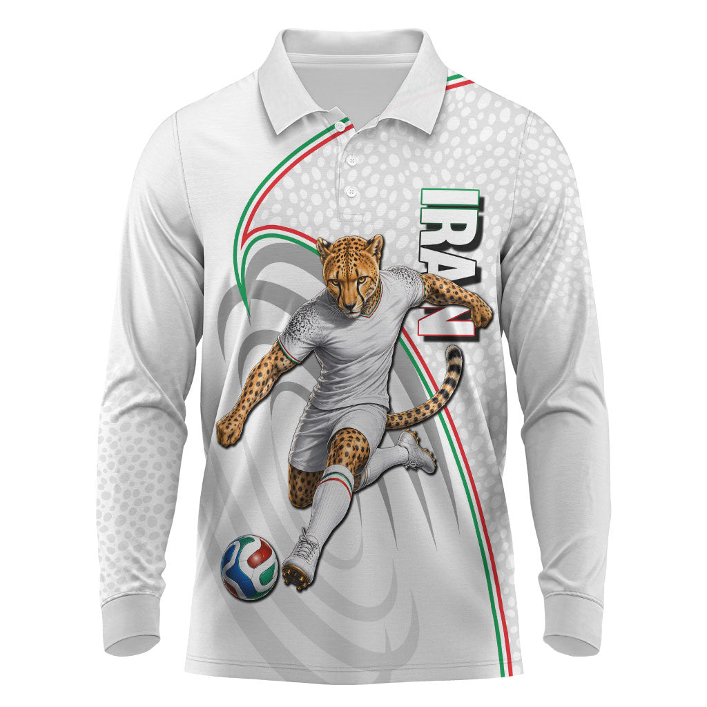 Personalized Iran Football Cheetah Long Sleeve Polo Shirt Team Melli Persian Soccer Graphic Art