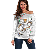 Personalized Iran Football Cheetah Off Shoulder Sweater Team Melli Persian Soccer Graphic Art