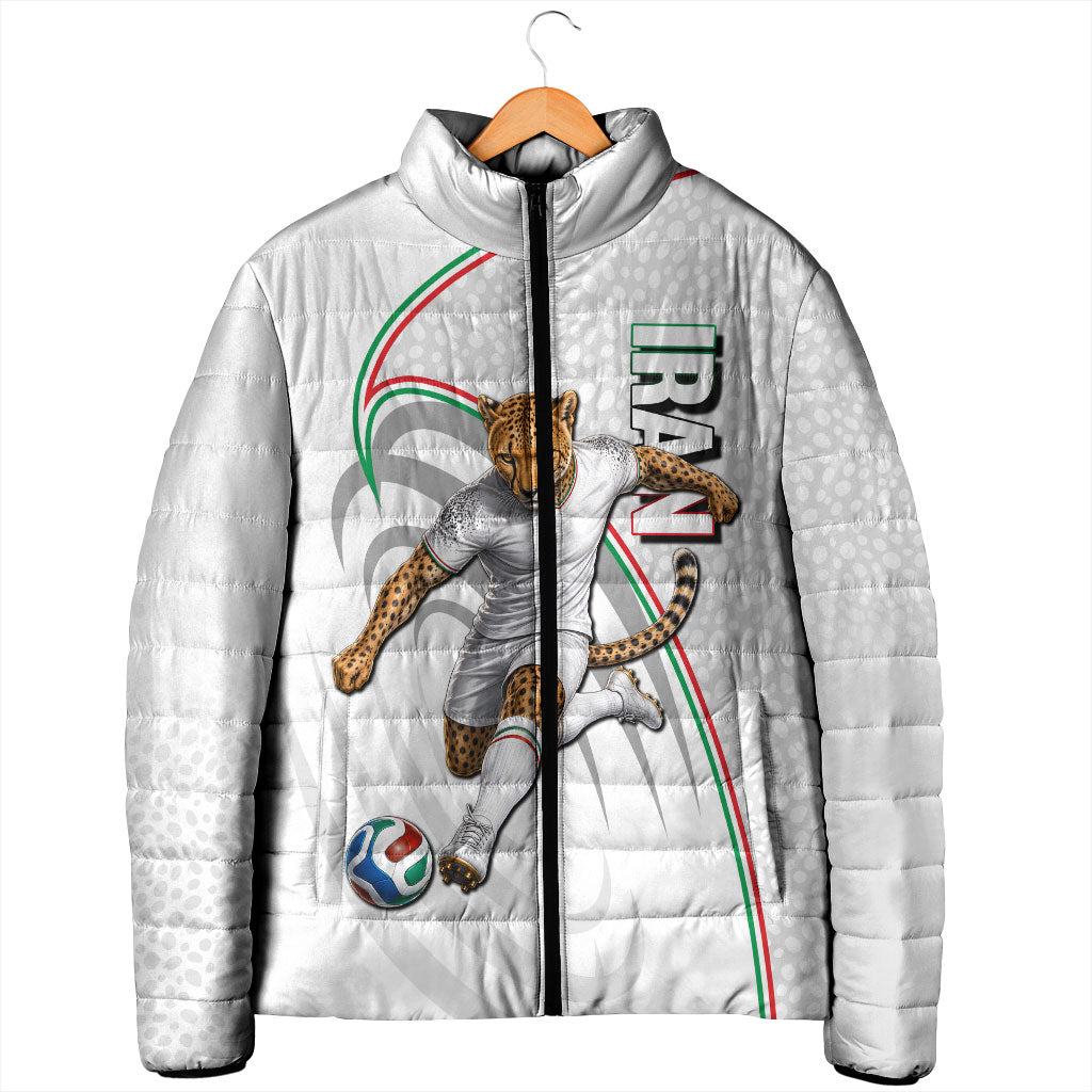 Personalized Iran Football Cheetah Padded Jacket Team Melli Persian Soccer Graphic Art