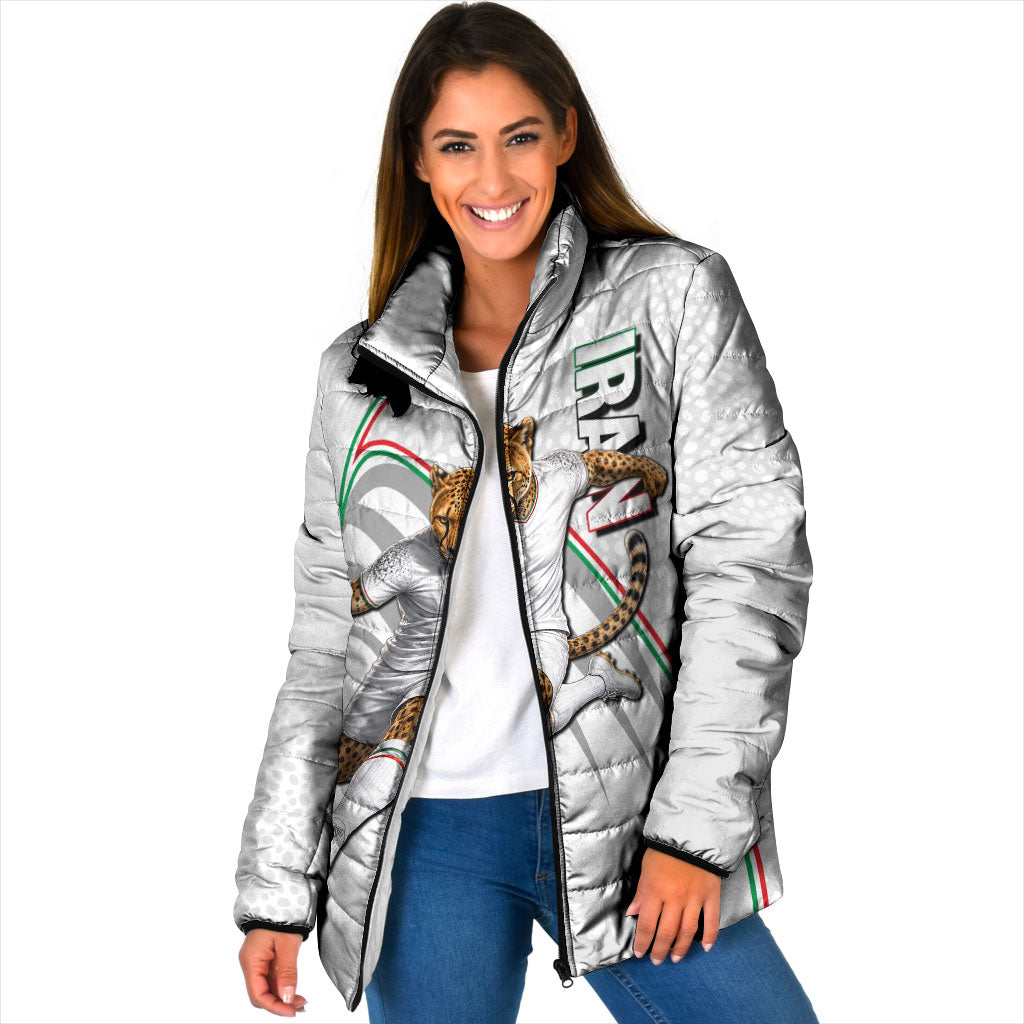 Personalized Iran Football Cheetah Padded Jacket Team Melli Persian Soccer Graphic Art