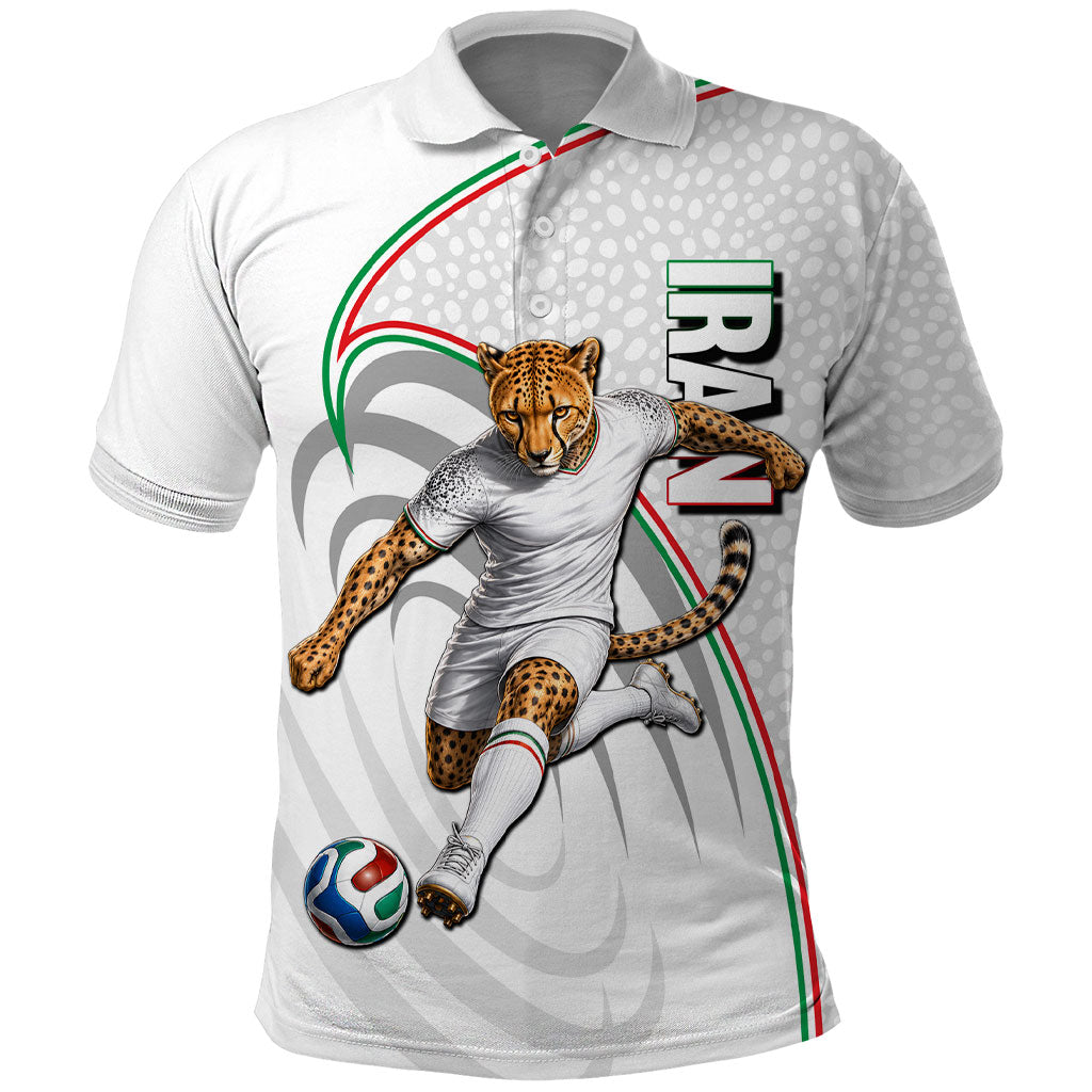 Personalized Iran Football Cheetah Polo Shirt Team Melli Persian Soccer Graphic Art