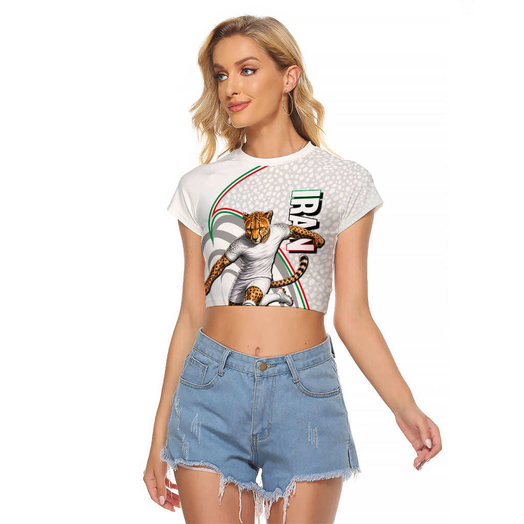 Personalized Iran Football Cheetah Raglan Cropped T Shirt Team Melli Persian Soccer Graphic Art
