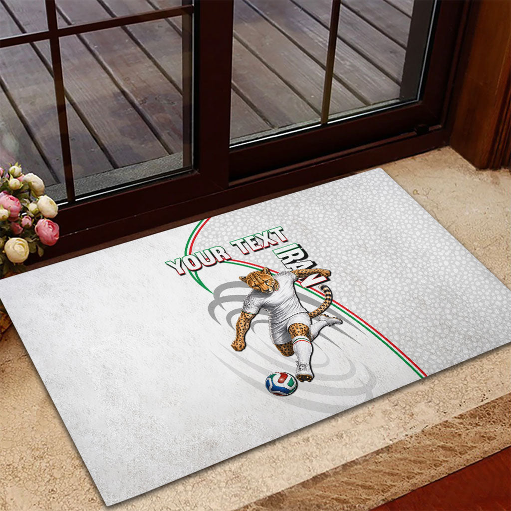 Personalized Iran Football Cheetah Rubber Doormat Team Melli Persian Soccer Graphic Art