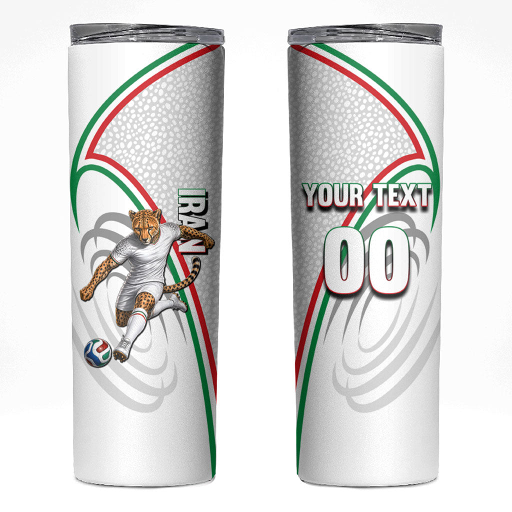 Personalized Iran Football Cheetah Skinny Tumbler Team Melli Persian Soccer Graphic Art