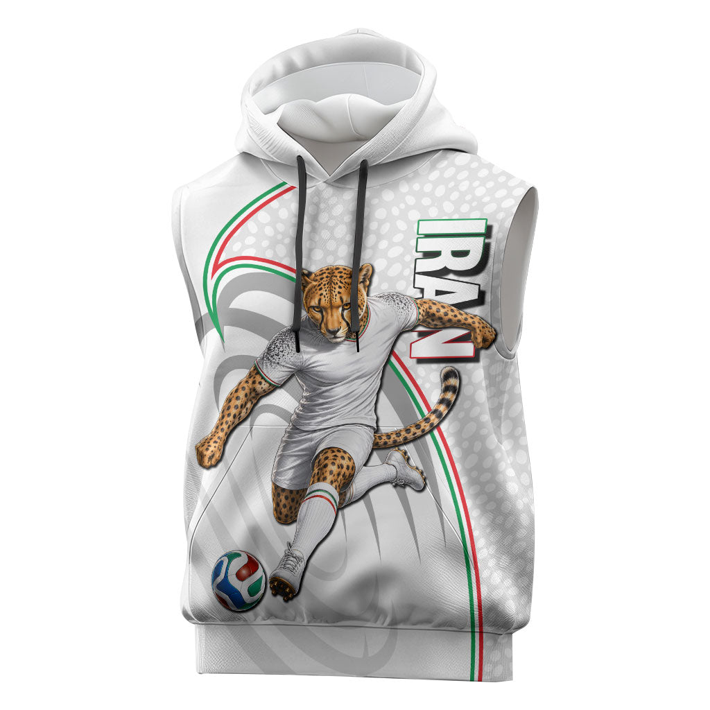 Personalized Iran Football Cheetah Sleeveless Hoodie Team Melli Persian Soccer Graphic Art