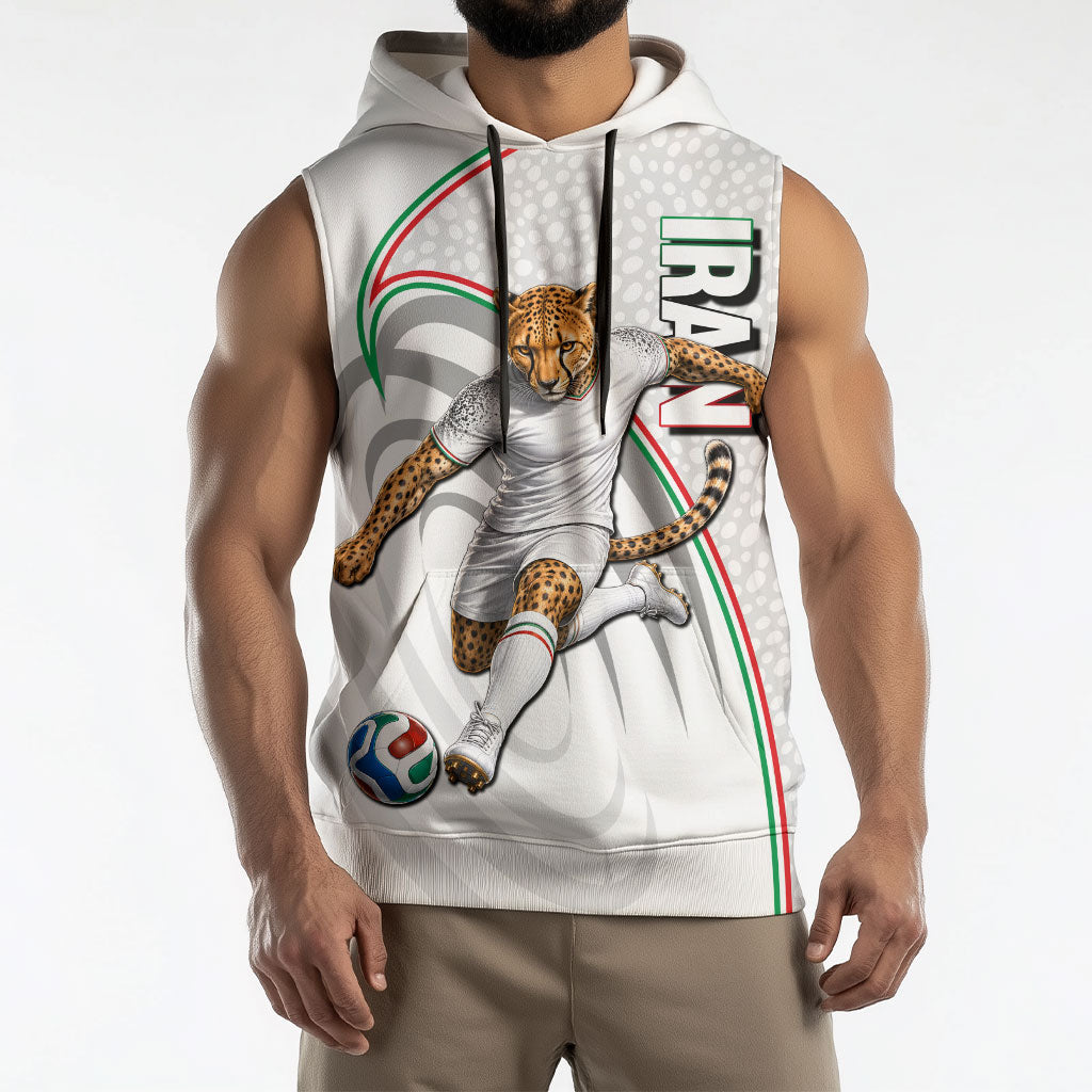 Personalized Iran Football Cheetah Sleeveless Hoodie Team Melli Persian Soccer Graphic Art