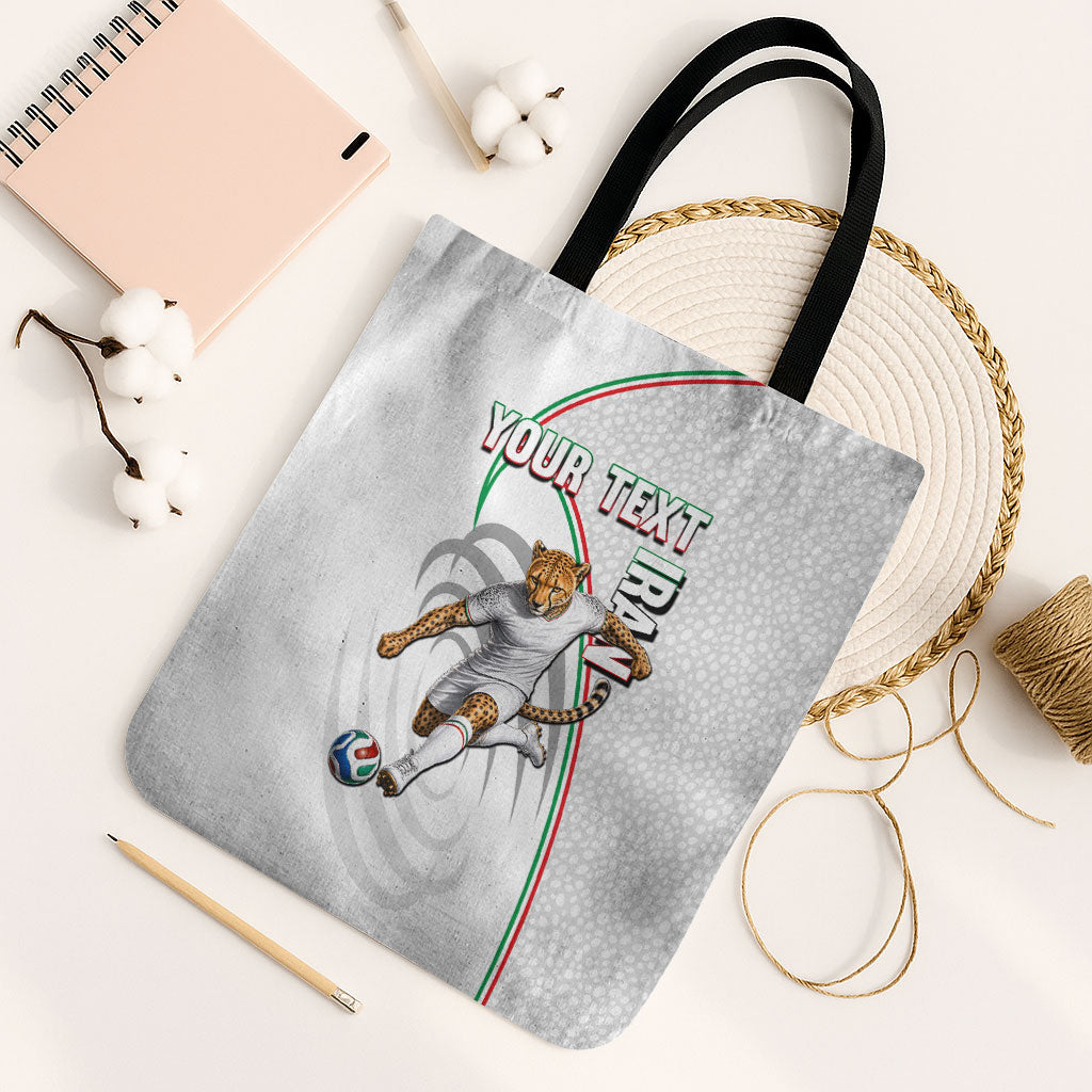 Personalized Iran Football Cheetah Tote Bag Team Melli Persian Soccer Graphic Art