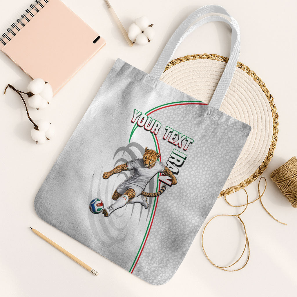 Personalized Iran Football Cheetah Tote Bag Team Melli Persian Soccer Graphic Art