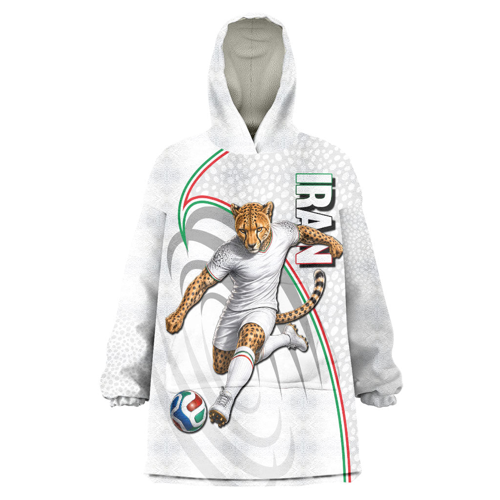 Personalized Iran Football Cheetah Wearable Blanket Hoodie Team Melli Persian Soccer Graphic Art