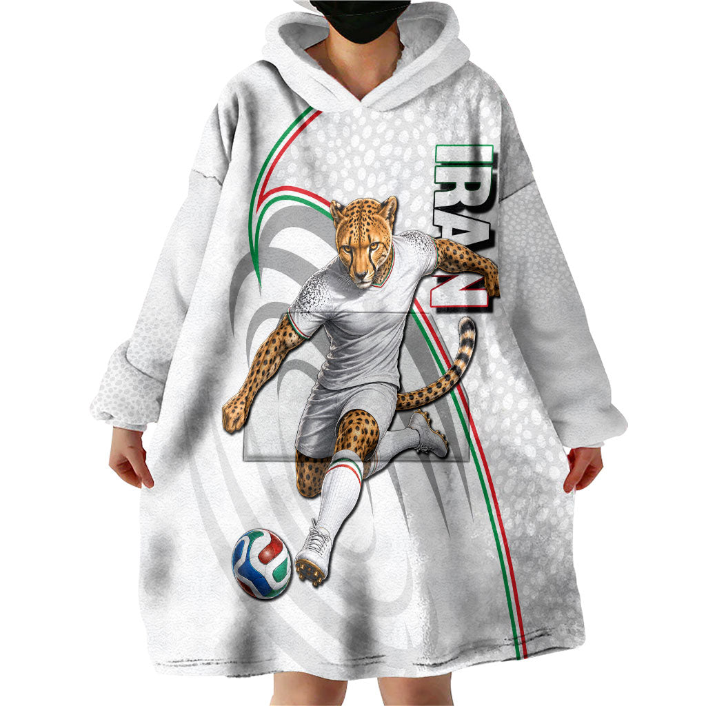 Personalized Iran Football Cheetah Wearable Blanket Hoodie Team Melli Persian Soccer Graphic Art
