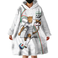 Personalized Iran Football Cheetah Wearable Blanket Hoodie Team Melli Persian Soccer Graphic Art