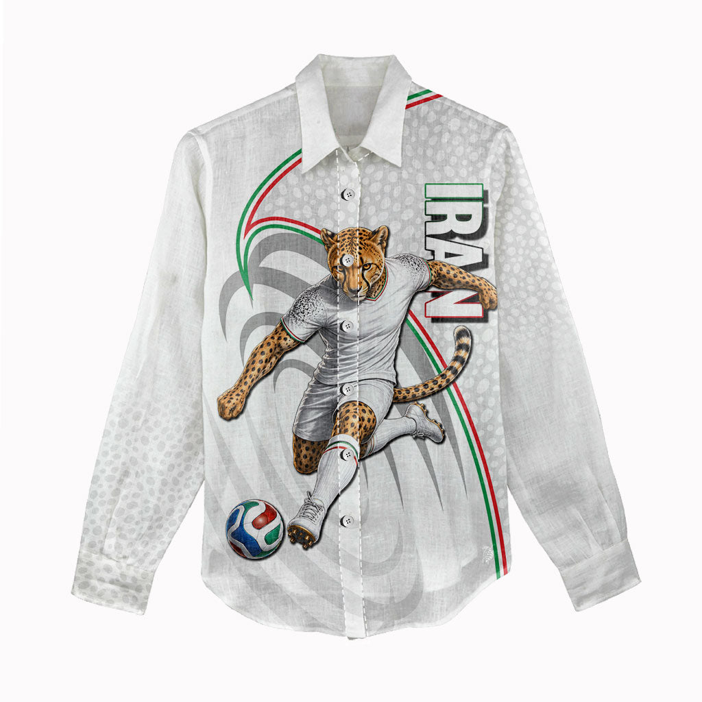 Personalized Iran Football Cheetah Women Casual Shirt Team Melli Persian Soccer Graphic Art