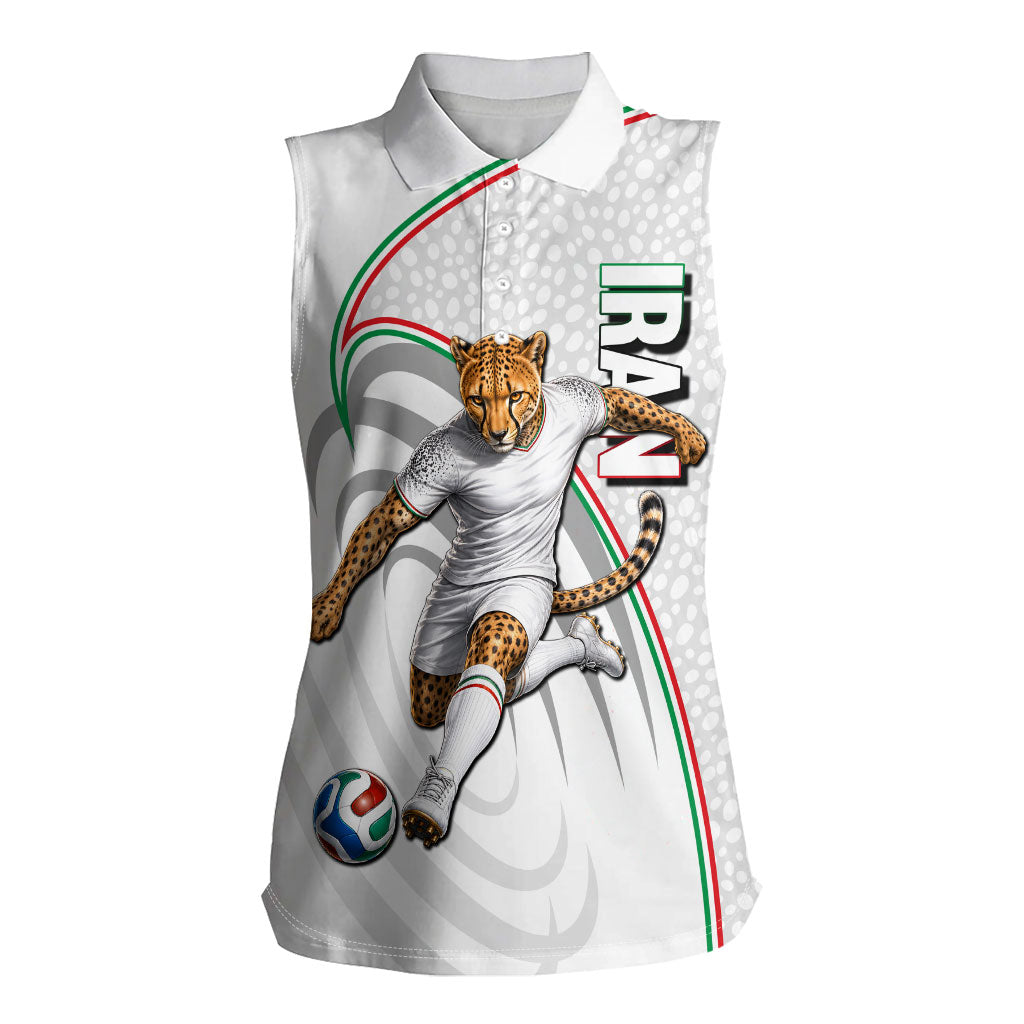 Personalized Iran Football Cheetah Women Sleeveless Polo Shirt Team Melli Persian Soccer Graphic Art