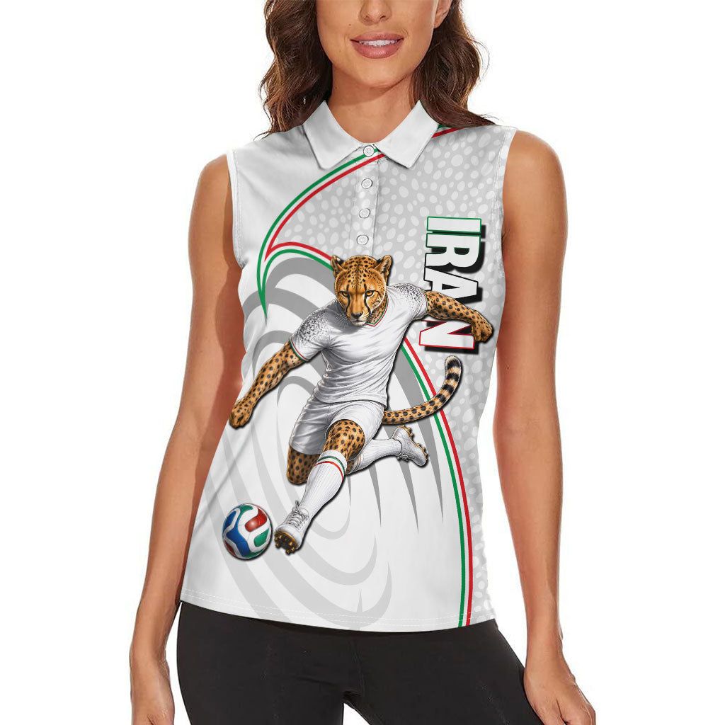 Personalized Iran Football Cheetah Women Sleeveless Polo Shirt Team Melli Persian Soccer Graphic Art