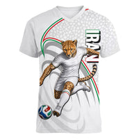 Personalized Iran Football Cheetah Women V-Neck T-Shirt Team Melli Persian Soccer Graphic Art