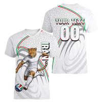 Personalized Iran Football Cheetah Women V-Neck T-Shirt Team Melli Persian Soccer Graphic Art