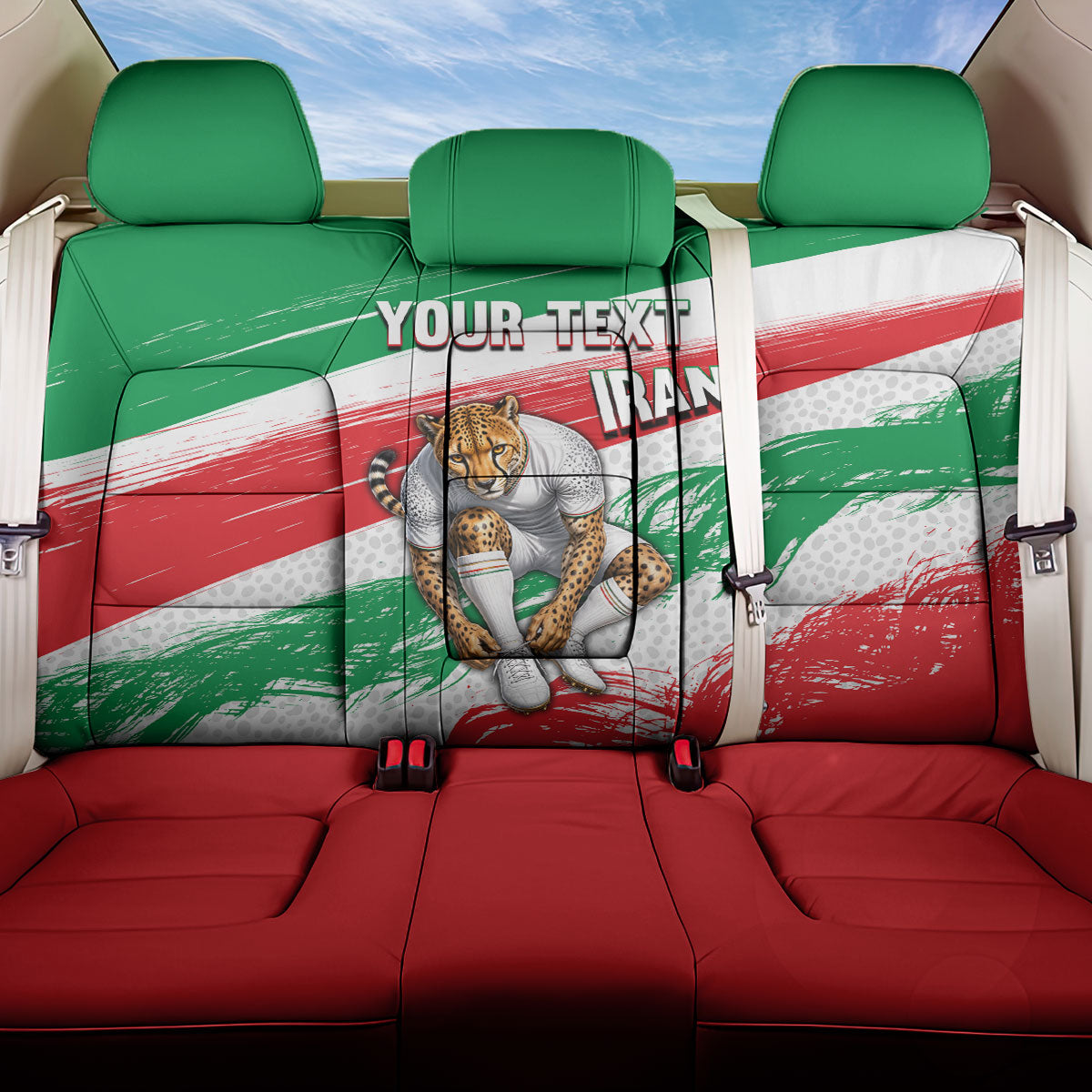 Personalized Iran Football Team Melli Back Car Seat Cover Iranian Cheetah Patriotic Flag