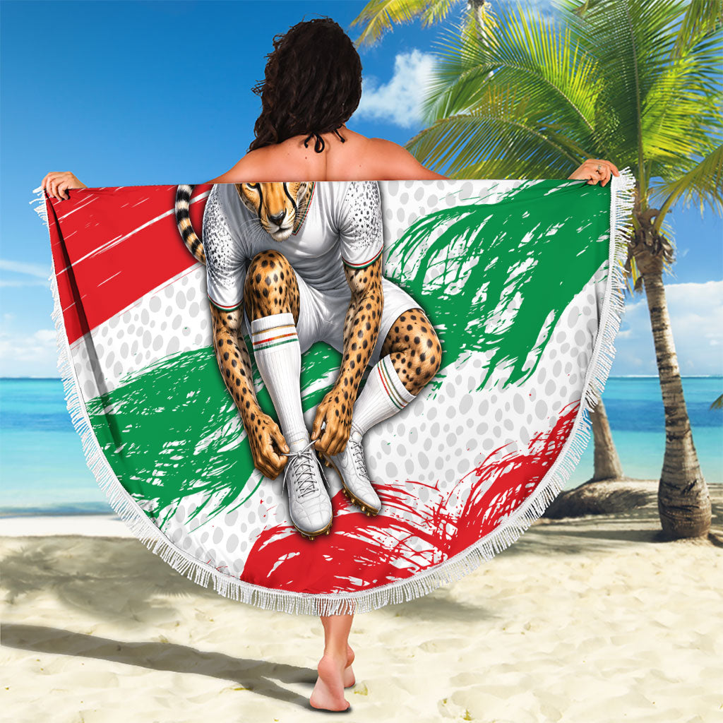 Personalized Iran Football Team Melli Beach Blanket Iranian Cheetah Patriotic Flag