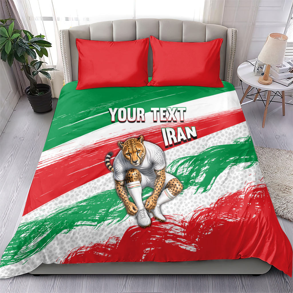 Personalized Iran Football Team Melli Bedding Set Iranian Cheetah Patriotic Flag
