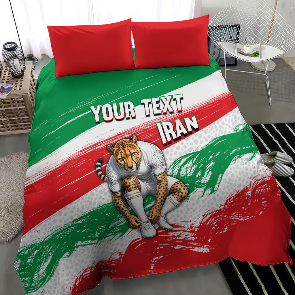 Personalized Iran Football Team Melli Bedding Set Iranian Cheetah Patriotic Flag