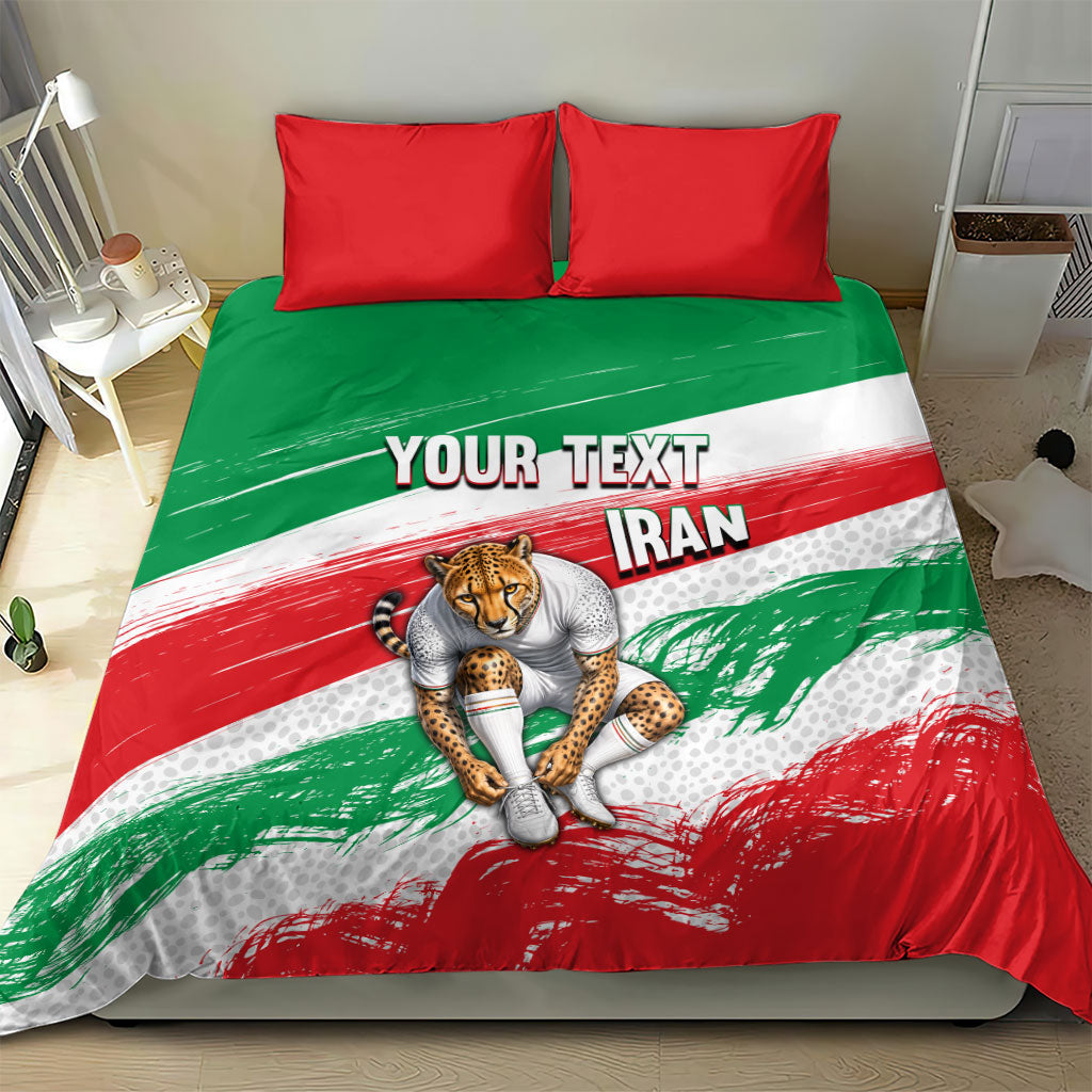 Personalized Iran Football Team Melli Bedding Set Iranian Cheetah Patriotic Flag