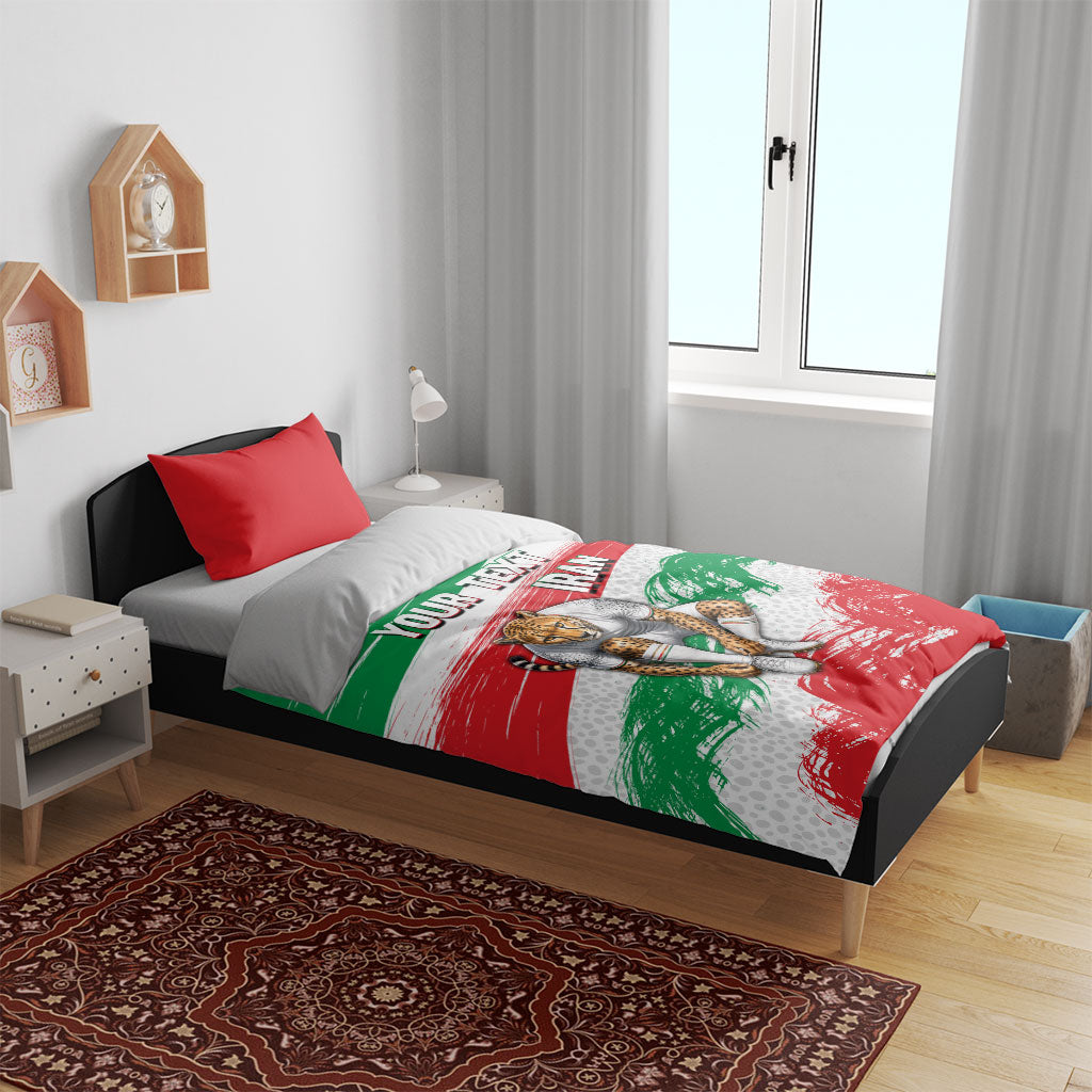 Personalized Iran Football Team Melli Bedding Set Iranian Cheetah Patriotic Flag