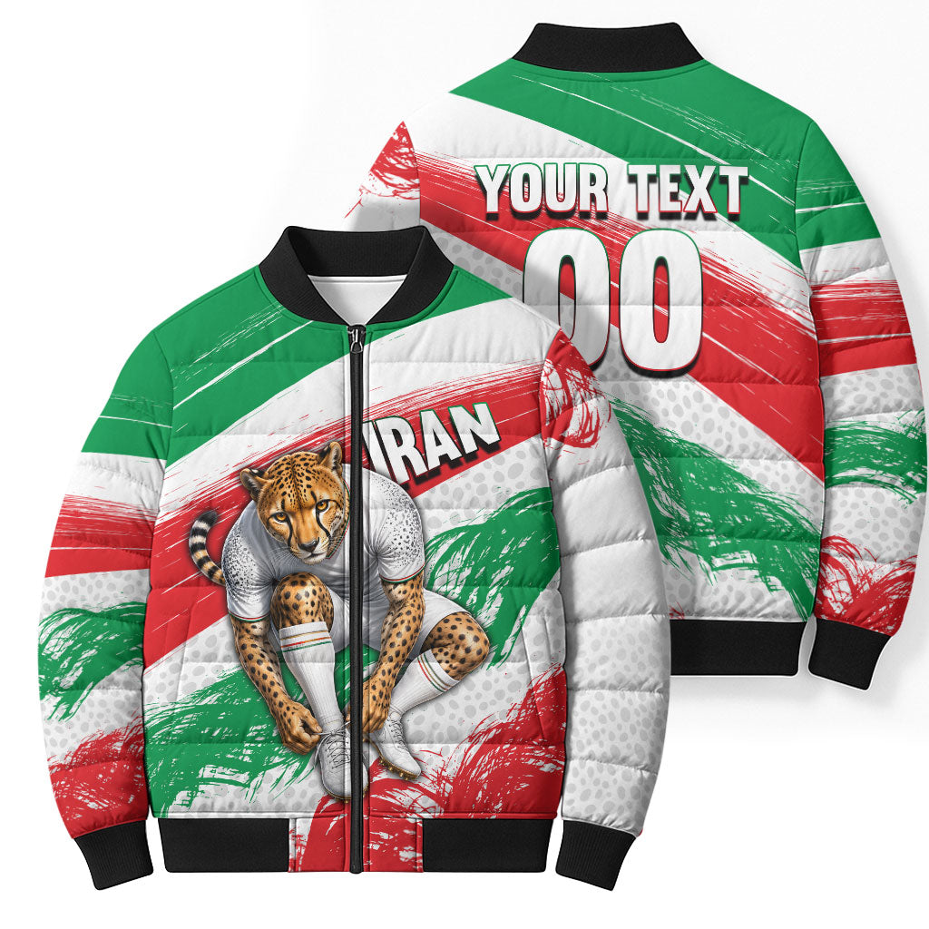 Personalized Iran Football Team Melli Bomber Puffer Jacket Iranian Cheetah Patriotic Flag