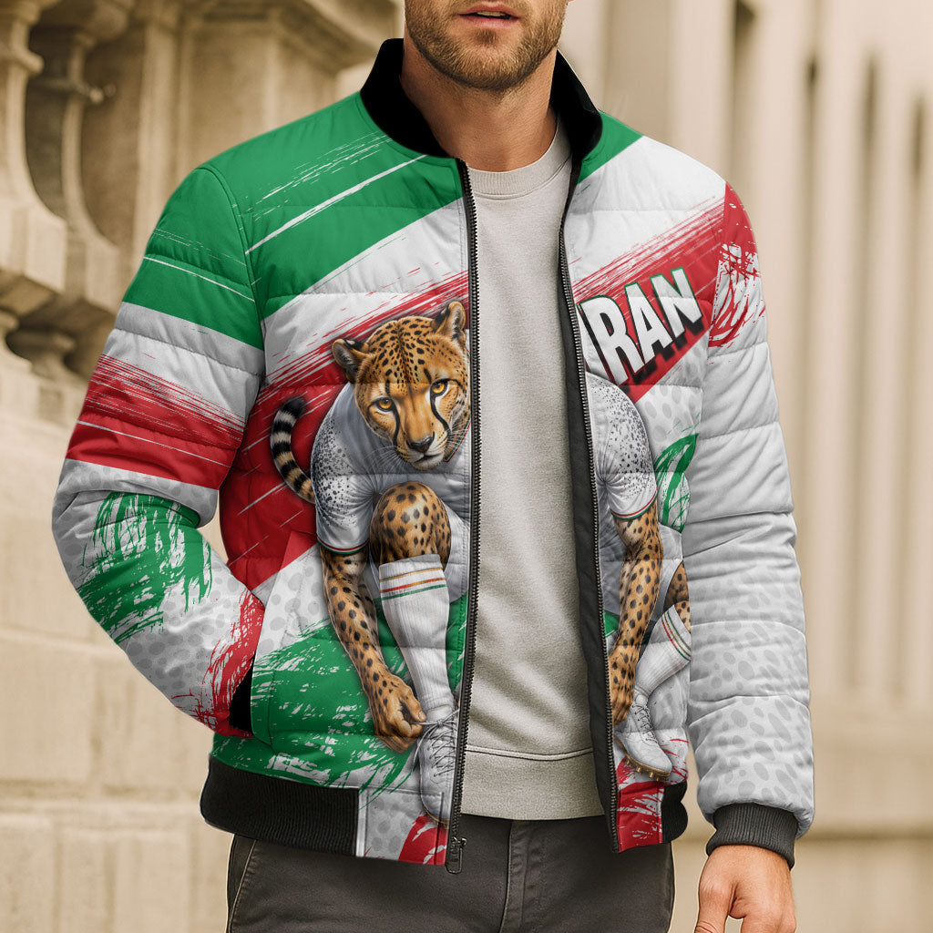 Personalized Iran Football Team Melli Bomber Puffer Jacket Iranian Cheetah Patriotic Flag
