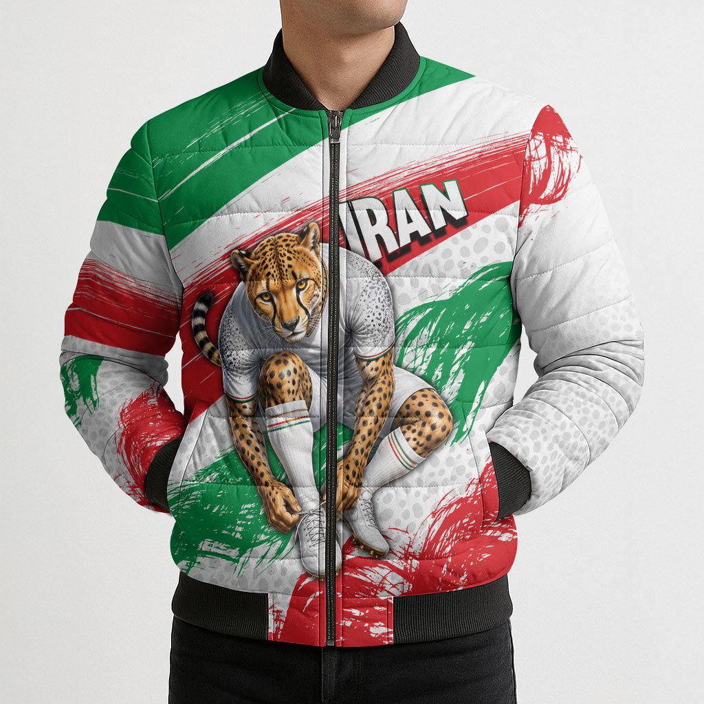 Personalized Iran Football Team Melli Bomber Puffer Jacket Iranian Cheetah Patriotic Flag