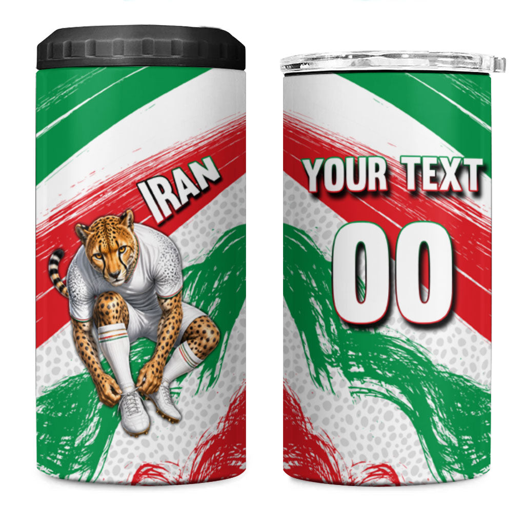 Personalized Iran Football Team Melli 4 in 1 Can Cooler Tumbler Iranian Cheetah Patriotic Flag