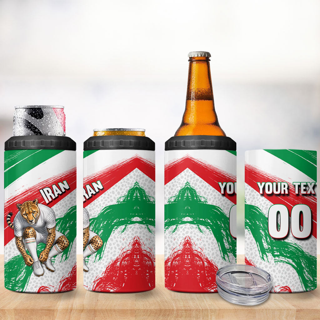 Personalized Iran Football Team Melli 4 in 1 Can Cooler Tumbler Iranian Cheetah Patriotic Flag