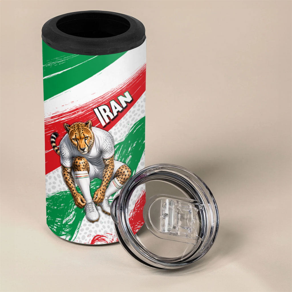 Personalized Iran Football Team Melli 4 in 1 Can Cooler Tumbler Iranian Cheetah Patriotic Flag