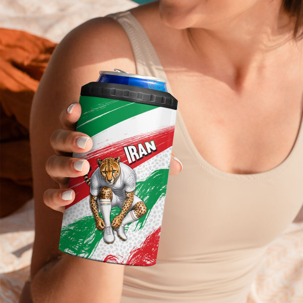 Personalized Iran Football Team Melli 4 in 1 Can Cooler Tumbler Iranian Cheetah Patriotic Flag