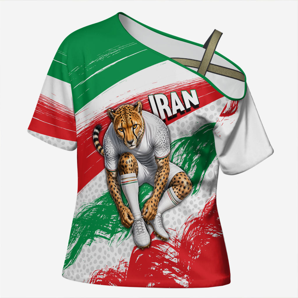 Personalized Iran Football Team Melli Cross Shoulder Shirt Iranian Cheetah Patriotic Flag