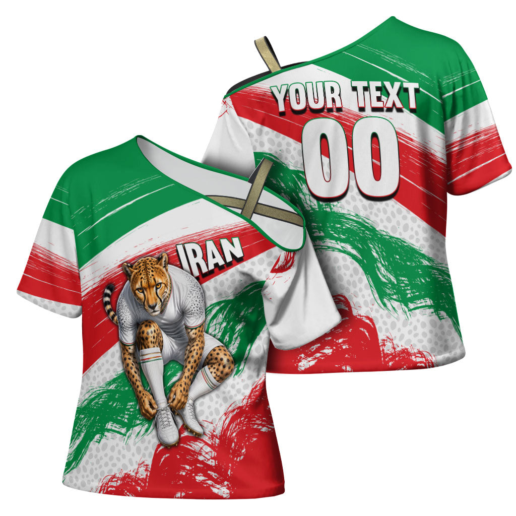 Personalized Iran Football Team Melli Cross Shoulder Shirt Iranian Cheetah Patriotic Flag