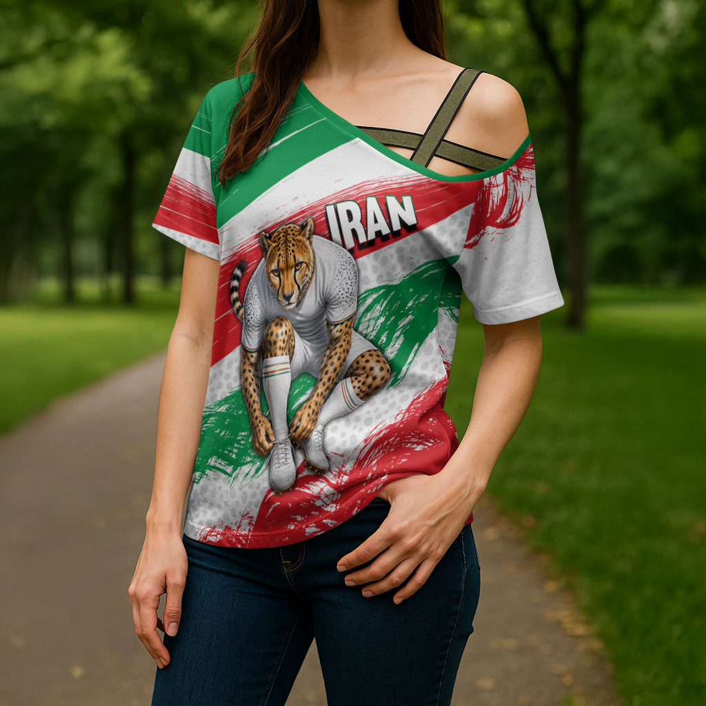 Personalized Iran Football Team Melli Cross Shoulder Shirt Iranian Cheetah Patriotic Flag