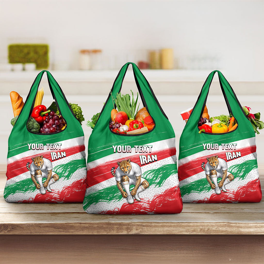 Personalized Iran Football Team Melli Grocery Bag Iranian Cheetah Patriotic Flag