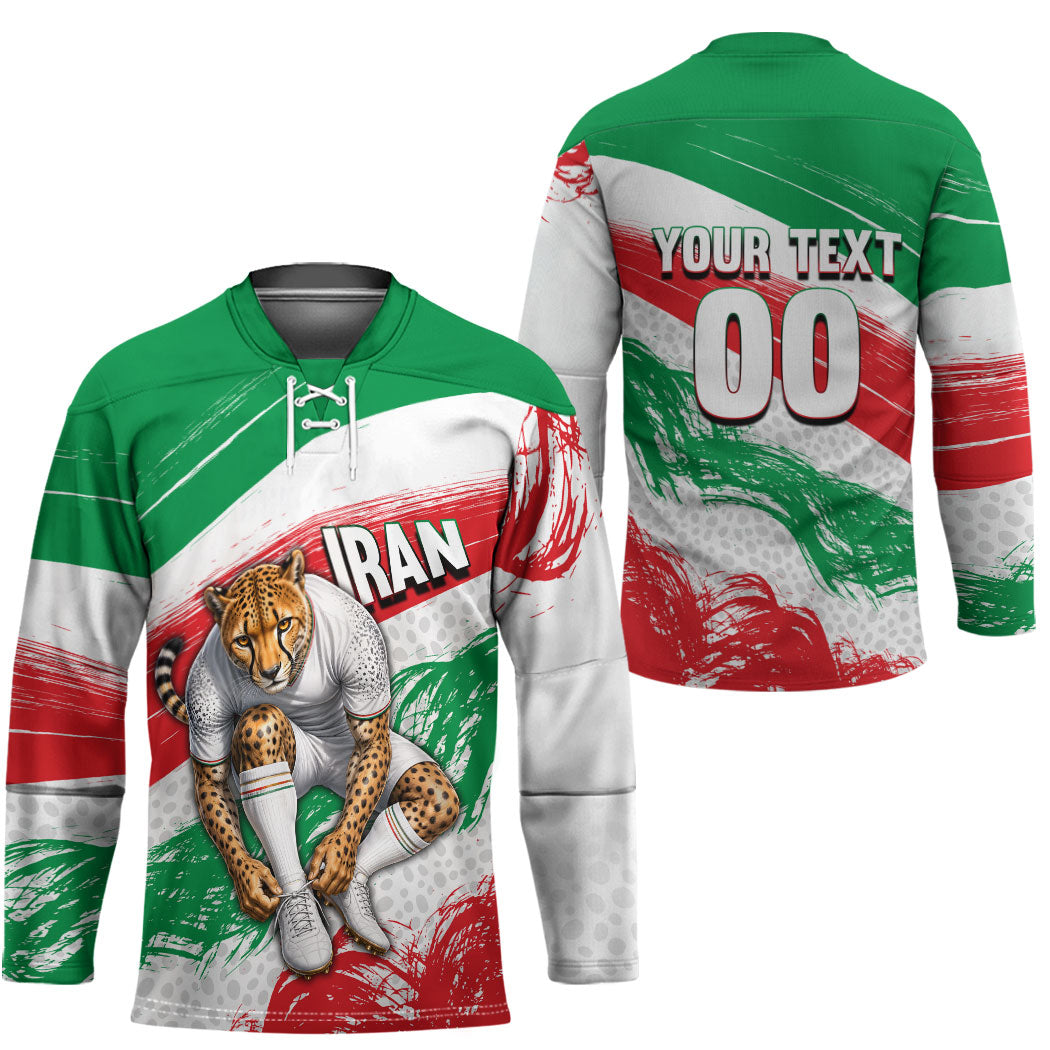 Personalized Iran Football Team Melli Hockey Jersey Iranian Cheetah Patriotic Flag