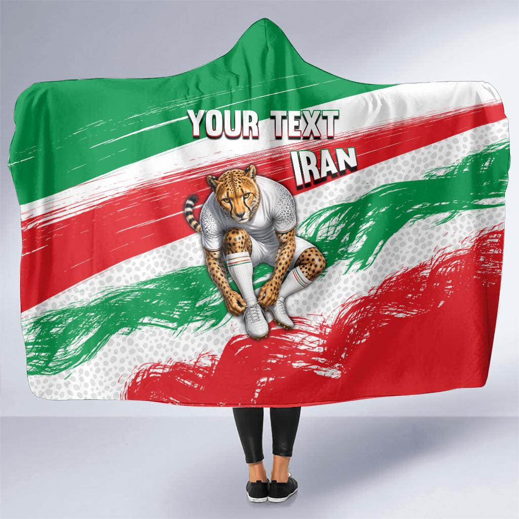 Personalized Iran Football Team Melli Hooded Blanket Iranian Cheetah Patriotic Flag
