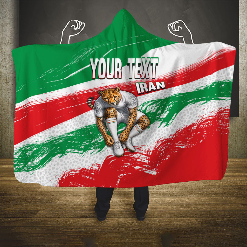 Personalized Iran Football Team Melli Hooded Blanket Iranian Cheetah Patriotic Flag