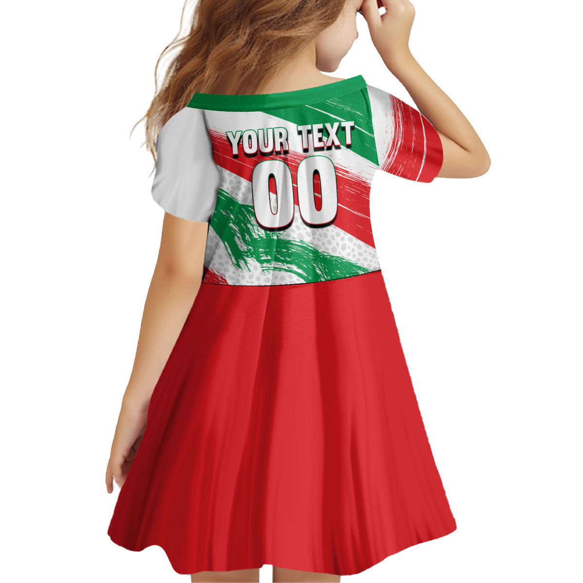 Personalized Iran Football Team Melli Kid Short Sleeve Dress Iranian Cheetah Patriotic Flag
