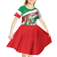 Personalized Iran Football Team Melli Kid Short Sleeve Dress Iranian Cheetah Patriotic Flag