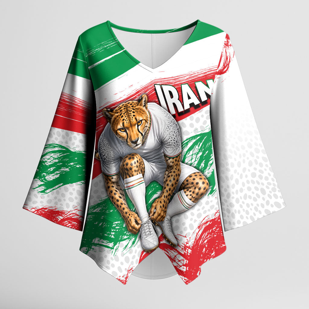 Personalized Iran Football Team Melli Kimono Sleeve Blouse Iranian Cheetah Patriotic Flag